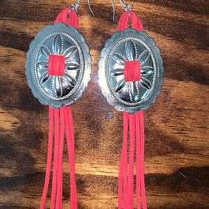 Red fringe earrings